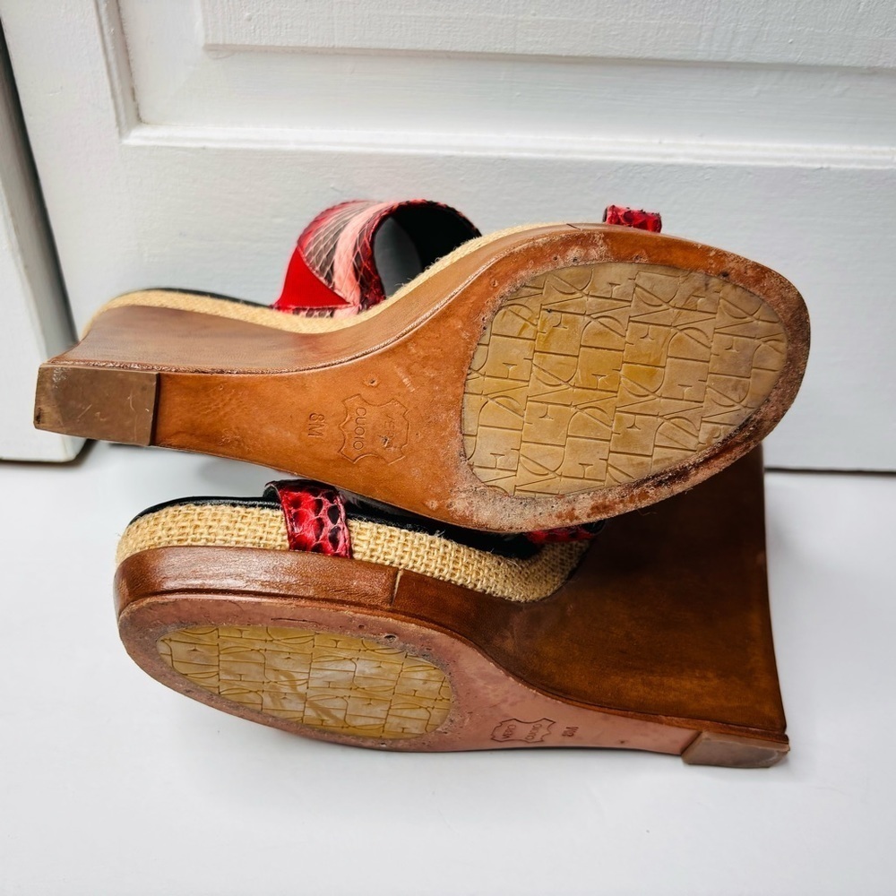 DIANE VON FURSTENBERG Wood Wedge Platform Sandals Size 8 - Picture 9 of 12